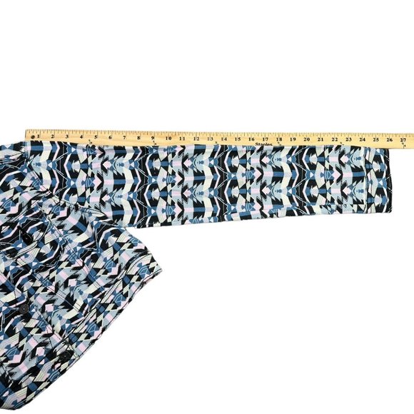 Hot Kiss Crop Top Denim Jacket 80s Retro Pastel Geometric Button Up Womens L - Picture 8 of 12